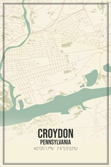 Retro US city map of Croydon, Pennsylvania. Vintage street map.