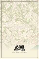 Retro US city map of Aston, Pennsylvania. Vintage street map.