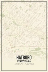 Retro US city map of Hatboro, Pennsylvania. Vintage street map.