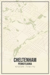 Obraz premium Retro US city map of Cheltenham, Pennsylvania. Vintage street map.