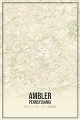 Retro US city map of Ambler, Pennsylvania. Vintage street map.