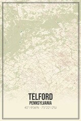 Retro US city map of Telford, Pennsylvania. Vintage street map.