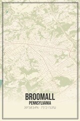 Retro US city map of Broomall, Pennsylvania. Vintage street map.