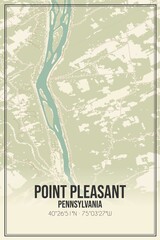 Retro US city map of Point Pleasant, Pennsylvania. Vintage street map.