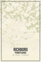 Retro US city map of Richboro, Pennsylvania. Vintage street map.
