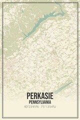 Retro US city map of Perkasie, Pennsylvania. Vintage street map.