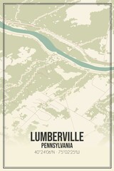 Retro US city map of Lumberville, Pennsylvania. Vintage street map.