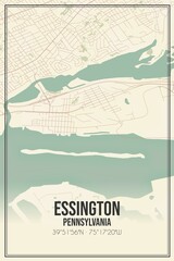 Retro US city map of Essington, Pennsylvania. Vintage street map.