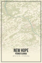 Retro US city map of New Hope, Pennsylvania. Vintage street map.