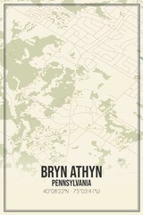 Retro US city map of Bryn Athyn, Pennsylvania. Vintage street map.