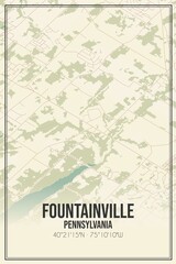 Retro US city map of Fountainville, Pennsylvania. Vintage street map.