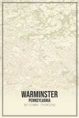 Retro US city map of Warminster, Pennsylvania. Vintage street map.
