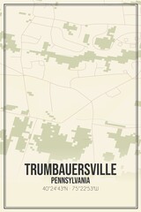 Retro US city map of Trumbauersville, Pennsylvania. Vintage street map.