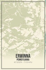 Retro US city map of Erwinna, Pennsylvania. Vintage street map.