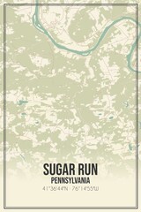 Retro US city map of Sugar Run, Pennsylvania. Vintage street map.