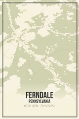Retro US city map of Ferndale, Pennsylvania. Vintage street map.