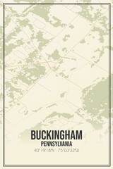 Retro US city map of Buckingham, Pennsylvania. Vintage street map.
