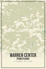 Retro US city map of Warren Center, Pennsylvania. Vintage street map.