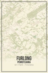 Retro US city map of Furlong, Pennsylvania. Vintage street map.