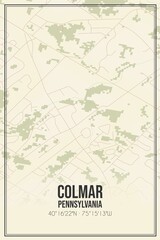Retro US city map of Colmar, Pennsylvania. Vintage street map.