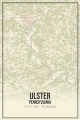 Retro US city map of Ulster, Pennsylvania. Vintage street map.