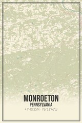 Retro US city map of Monroeton, Pennsylvania. Vintage street map.