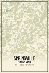Retro US city map of Springville, Pennsylvania. Vintage street map.
