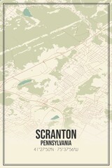 Retro US city map of Scranton, Pennsylvania. Vintage street map.