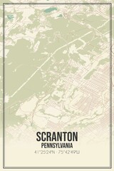 Retro US city map of Scranton, Pennsylvania. Vintage street map.