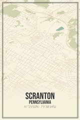 Retro US city map of Scranton, Pennsylvania. Vintage street map.