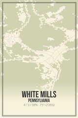Retro US city map of White Mills, Pennsylvania. Vintage street map.