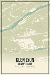 Retro US city map of Glen Lyon, Pennsylvania. Vintage street map.