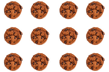 Chocolate chip cookies isolated on transparent background. Sweet biscuits.