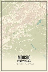 Retro US city map of Moosic, Pennsylvania. Vintage street map.