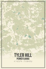 Retro US city map of Tyler Hill, Pennsylvania. Vintage street map.