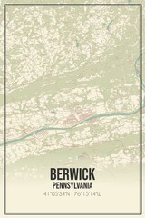 Retro US city map of Berwick, Pennsylvania. Vintage street map.