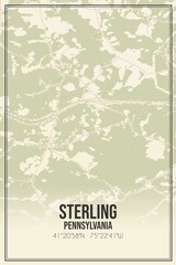 Retro US city map of Sterling, Pennsylvania. Vintage street map.
