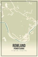 Retro US city map of Rowland, Pennsylvania. Vintage street map.