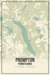 Retro US city map of Prompton, Pennsylvania. Vintage street map.