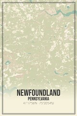 Retro US city map of Newfoundland, Pennsylvania. Vintage street map.
