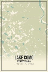 Retro US city map of Lake Como, Pennsylvania. Vintage street map.