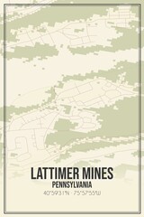 Retro US city map of Lattimer Mines, Pennsylvania. Vintage street map.