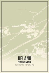 Retro US city map of Delano, Pennsylvania. Vintage street map.