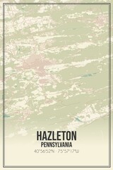 Retro US city map of Hazleton, Pennsylvania. Vintage street map.