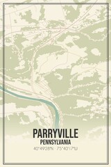 Retro US city map of Parryville, Pennsylvania. Vintage street map.