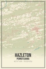 Retro US city map of Hazleton, Pennsylvania. Vintage street map.