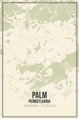 Retro US city map of Palm, Pennsylvania. Vintage street map.