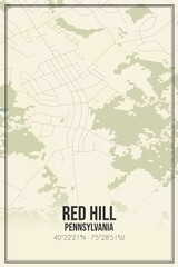 Retro US city map of Red Hill, Pennsylvania. Vintage street map.
