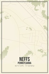 Retro US city map of Neffs, Pennsylvania. Vintage street map.