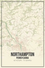 Retro US city map of Northampton, Pennsylvania. Vintage street map.